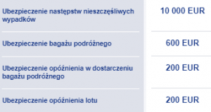 Tabelka z odszkodowaniami z ubezpieczenia turystycznego w określoncyh przypadkach