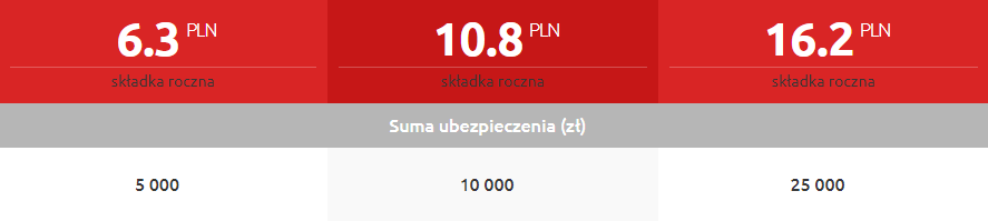 Tabelka przedstawia 3 warianty OC, o które ubezpieczenie NNW dla studentów online od Generali może zostać rozszerzone