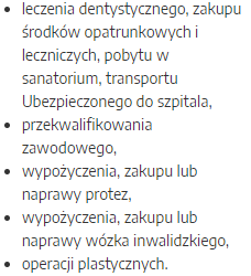 Polisa od Concordii to właśnie rozumie pod hasłem "koszty leczenia i świadczeń pielęgnacyjnych"