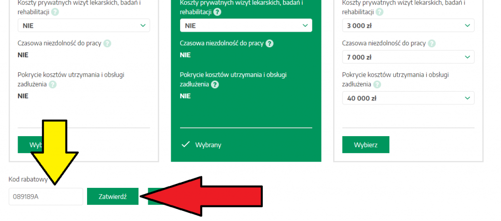 W miejscu żółtej strzałki wpisujemy kod, a tam gdzie czerwona klikamy zatwierdź