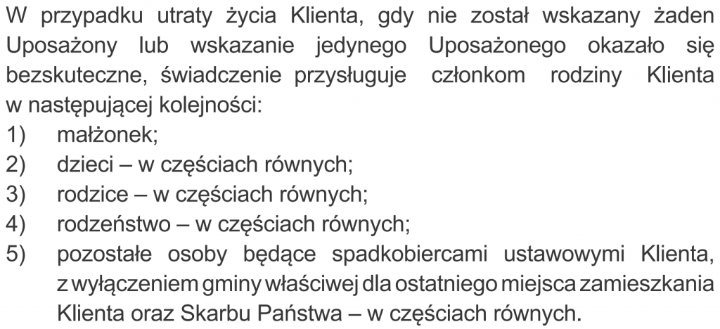 Kto dostaje świadczenie w polisie Generali Życie jeśli nie podamy uposażonych